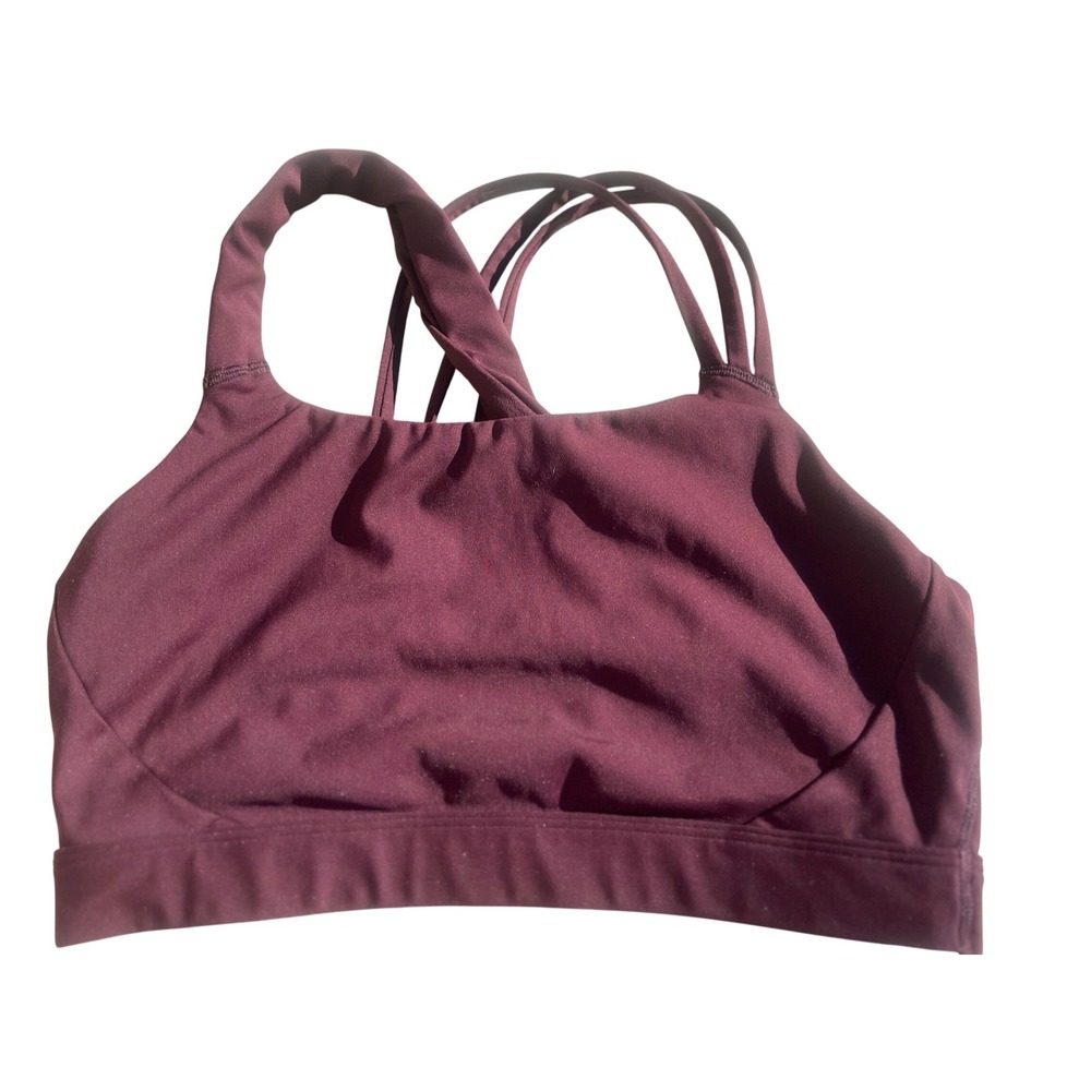 Athleta Strappy Back Sports Bra Deep Plum Burgundy Yoga Gym Activewear Womens